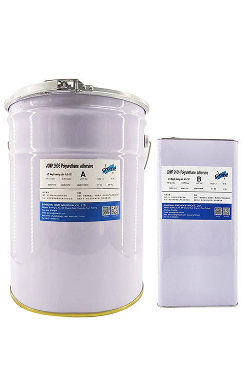White metal pails of two-part adhesive A and B components