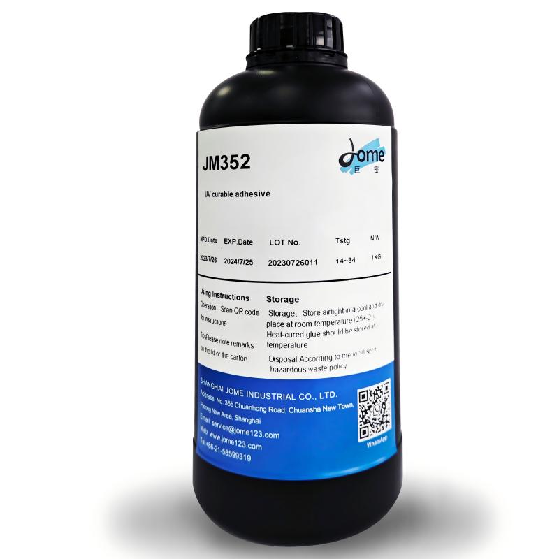 Black bottle of JM352 UV curable adhesive with JOME Chemical label