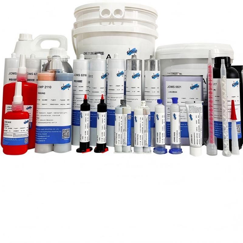 JOME adhesive product family lineup with bottles, cartridges and pails