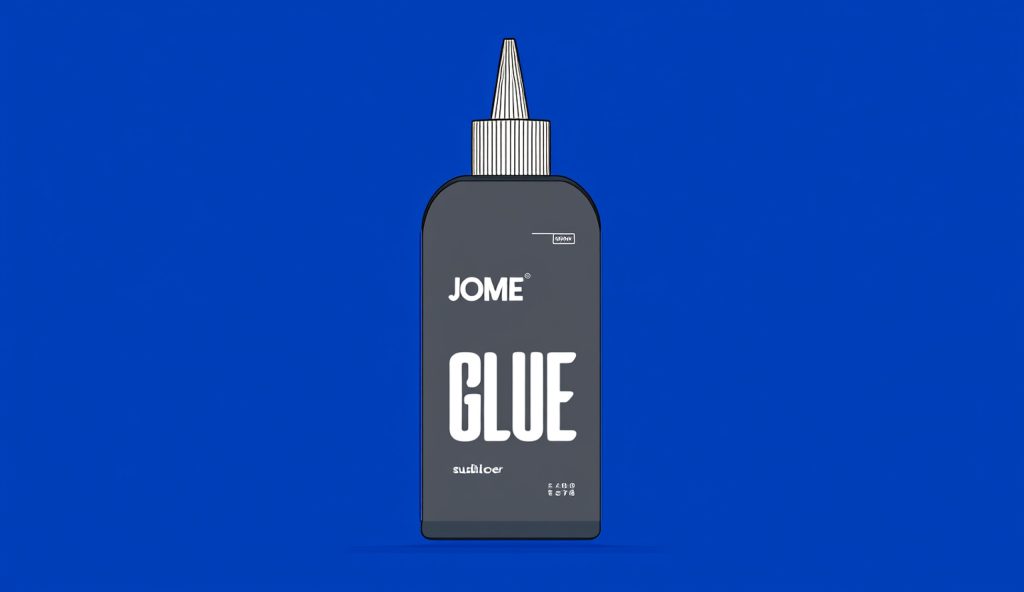 JOME glue supplier banner with bottle writing GLUE in white adhesive